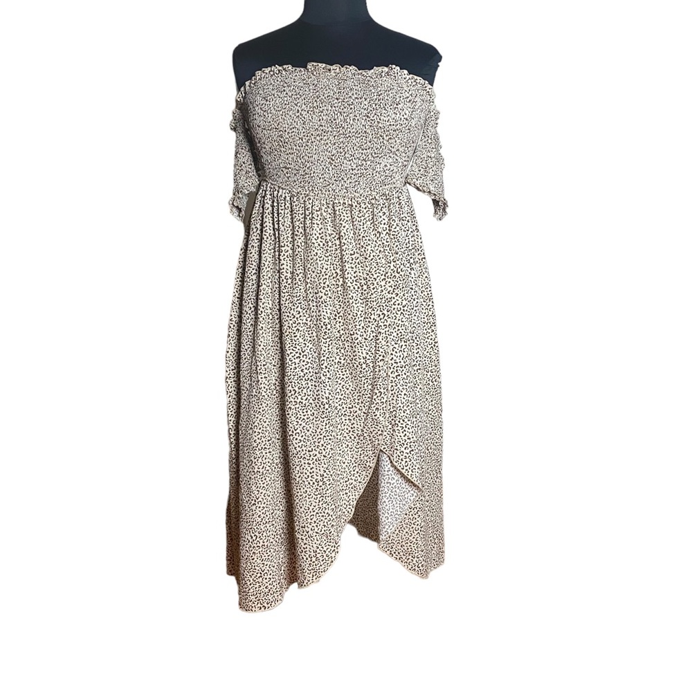 Womens Dress Hi Lo Faux Wrap Midi Tea Animal Print Smocked Off Shoulder Shein